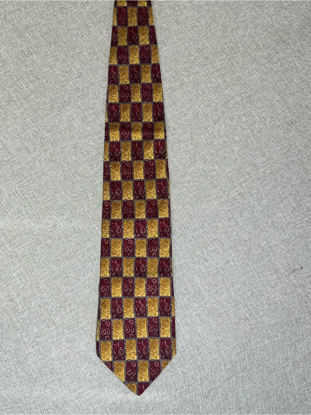 Silk Necktie Made in Italy - Burgundy Gold Checkered